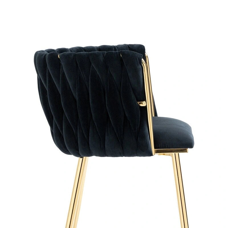 Chaise de salle à manger en velours avec accoudoirs, lot de 2, couleurs marine / émeraude / noir / moutarde / rouge rosé / rose / gris / ivoire, piétement en métal doré