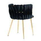 Chaise de salle à manger en velours avec accoudoirs, lot de 2, couleurs marine / émeraude / noir / moutarde / rouge rosé / rose / gris / ivoire, piétement en métal doré