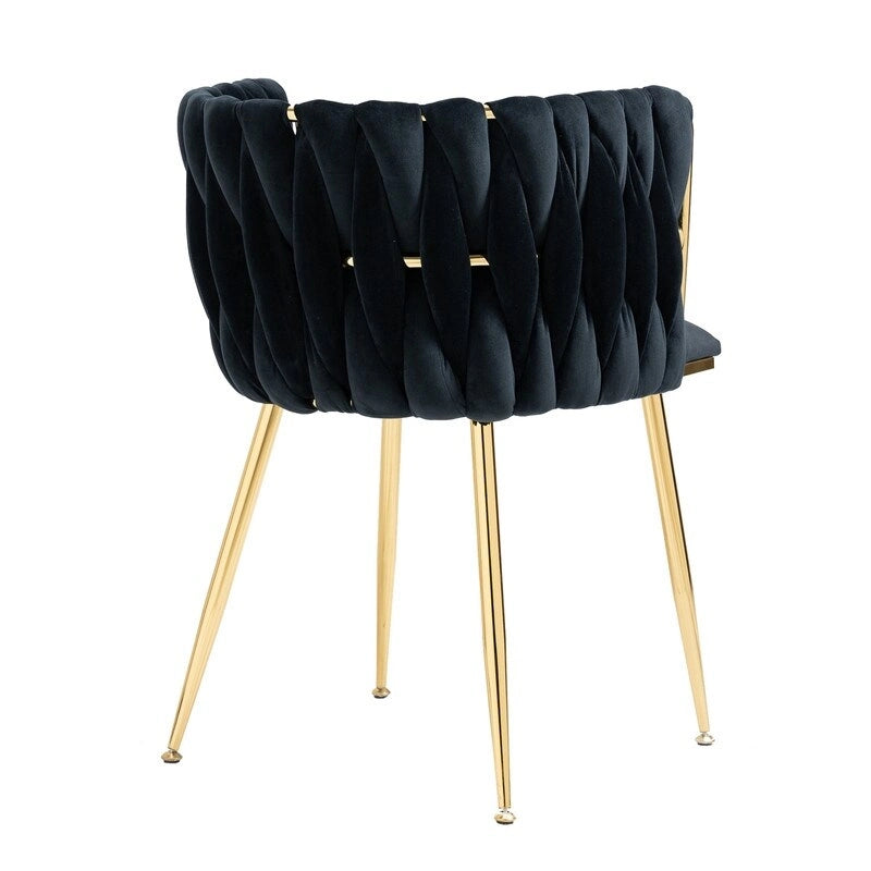 Chaise de salle à manger en velours avec accoudoirs, lot de 2, couleurs marine / émeraude / noir / moutarde / rouge rosé / rose / gris / ivoire, piétement en métal doré