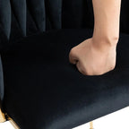 Chaise de salle à manger en velours avec accoudoirs, lot de 2, couleurs marine / émeraude / noir / moutarde / rouge rosé / rose / gris / ivoire, piétement en métal doré