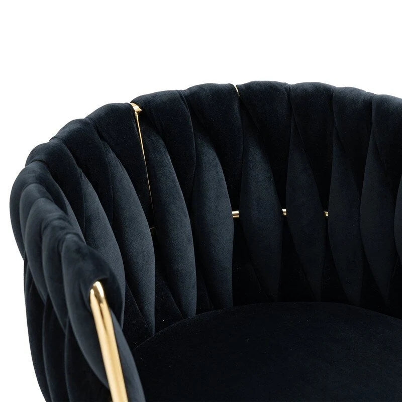 Chaise de salle à manger en velours avec accoudoirs, lot de 2, couleurs marine / émeraude / noir / moutarde / rouge rosé / rose / gris / ivoire, piétement en métal doré