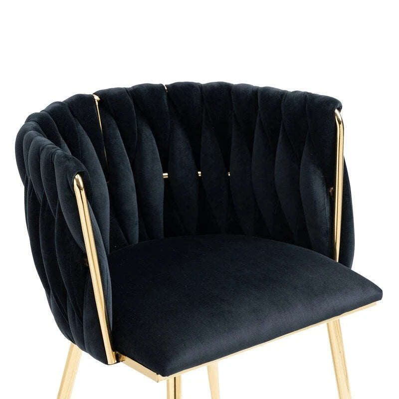 Chaise de salle à manger en velours avec accoudoirs, lot de 2, couleurs marine / émeraude / noir / moutarde / rouge rosé / rose / gris / ivoire, piétement en métal doré