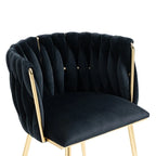 Chaise de salle à manger en velours avec accoudoirs, lot de 2, couleurs marine / émeraude / noir / moutarde / rouge rosé / rose / gris / ivoire, piétement en métal doré