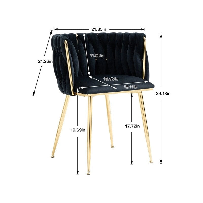 Chaise de salle à manger en velours avec accoudoirs, lot de 2, couleurs marine / émeraude / noir / moutarde / rouge rosé / rose / gris / ivoire, piétement en métal doré