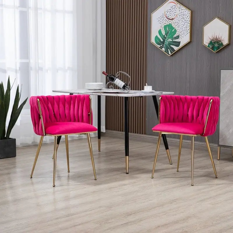 Chaise de salle à manger en velours avec accoudoirs, lot de 2, couleurs marine / émeraude / noir / moutarde / rouge rosé / rose / gris / ivoire, piétement en métal doré