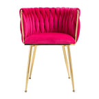 Chaise de salle à manger en velours avec accoudoirs, lot de 2, couleurs marine / émeraude / noir / moutarde / rouge rosé / rose / gris / ivoire, piétement en métal doré