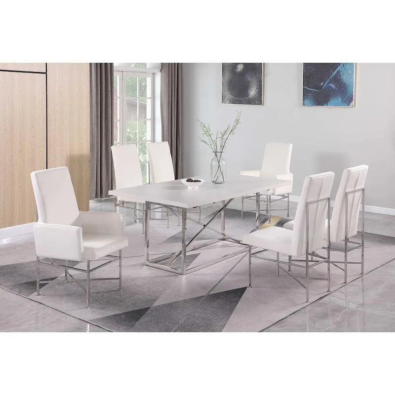 Fauteuil rembourré crème, hauteur de salle à manger, lot de 2