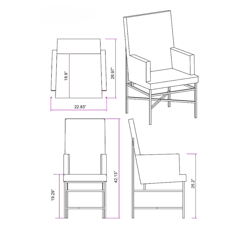 Fauteuil rembourré crème, hauteur de salle à manger, lot de 2