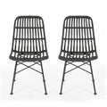 Chaise de salle à manger en osier, gris+noir / marron clair+noir, lot de 2