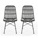 Chaise de salle à manger en osier, gris+noir / marron clair+noir, lot de 2