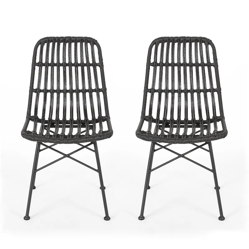 Chaise de salle à manger en osier, gris+noir / marron clair+noir, lot de 2