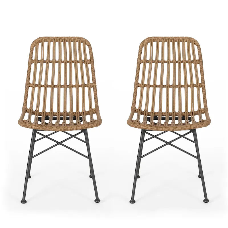 Chaise de salle à manger en osier, gris+noir / marron clair+noir, lot de 2
