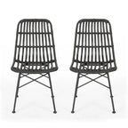 Chaise de salle à manger en osier, gris+noir / marron clair+noir, lot de 2