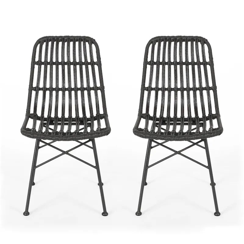 Chaise de salle à manger en osier, gris+noir / marron clair+noir, lot de 2