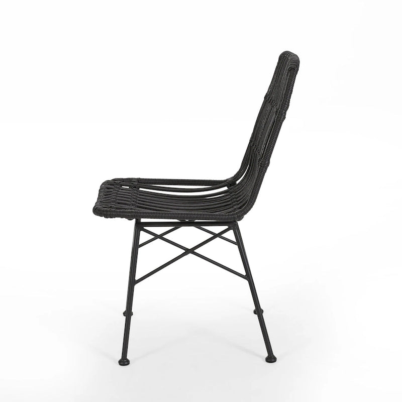 Chaise de salle à manger en osier, gris+noir / marron clair+noir, lot de 2