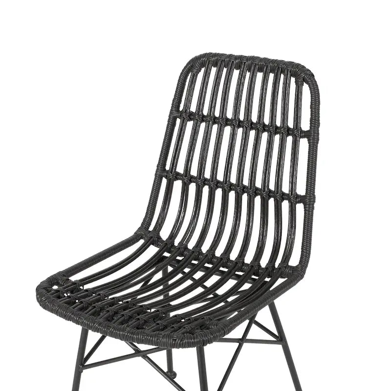 Chaise de salle à manger en osier, gris+noir / marron clair+noir, lot de 2