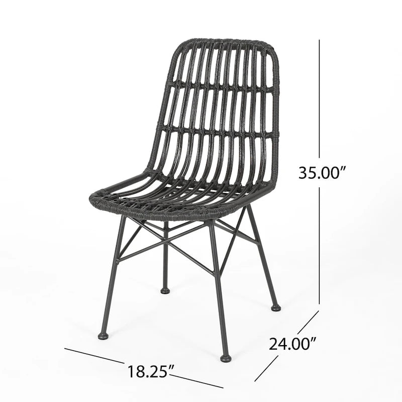 Chaise de salle à manger en osier, gris+noir / marron clair+noir, lot de 2