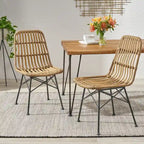 Chaise de salle à manger en osier, gris+noir / marron clair+noir, lot de 2
