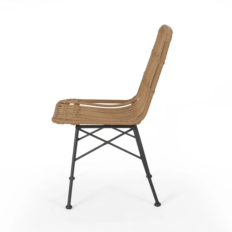 Chaise de salle à manger en osier, gris+noir / marron clair+noir, lot de 2