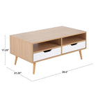 Table basse avec tiroirs en bois naturel et blanc — 2 personnes