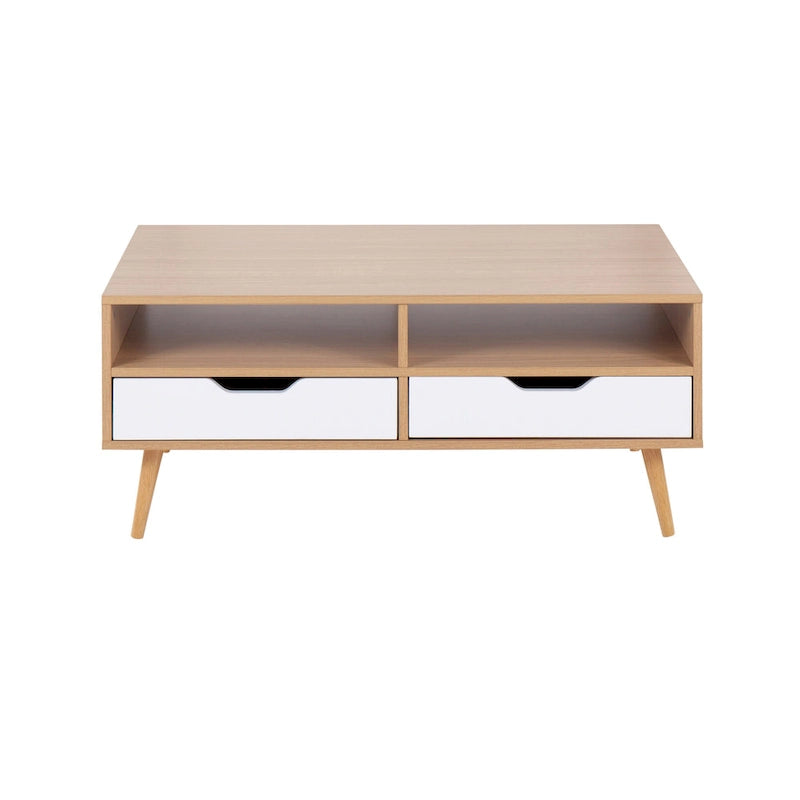 Table basse avec tiroirs en bois naturel et blanc — 2 personnes