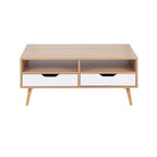 Table basse avec tiroirs en bois naturel et blanc — 2 personnes