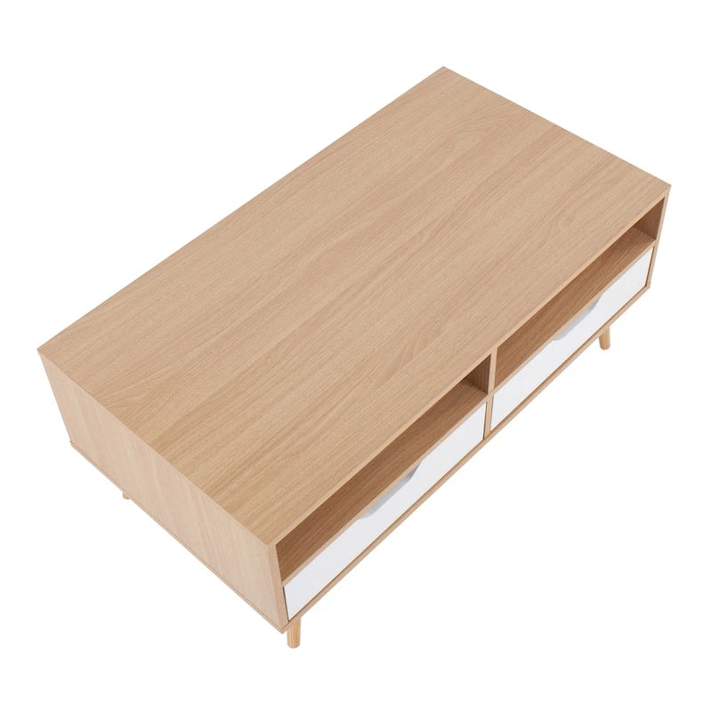 Table basse avec tiroirs en bois naturel et blanc — 2 personnes