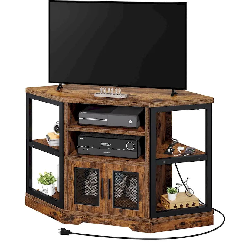 Meuble TV de ferme marron avec rangement – Convient aux téléviseurs jusqu'à 55", montage par 1 à 2 personnes