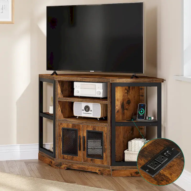Meuble TV de ferme marron avec rangement – Convient aux téléviseurs jusqu'à 55", montage par 1 à 2 personnes