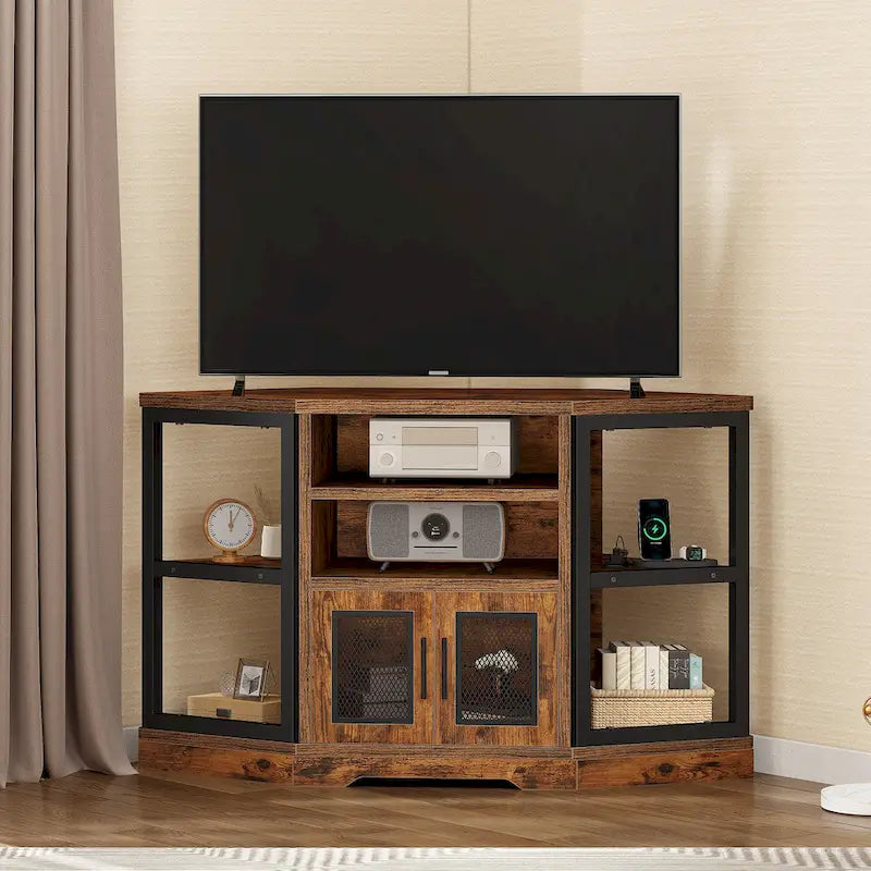 Meuble TV de ferme marron avec rangement – Convient aux téléviseurs jusqu'à 55", montage par 1 à 2 personnes
