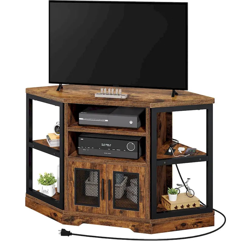 Meuble TV de ferme marron avec rangement – Convient aux téléviseurs jusqu'à 55", montage par 1 à 2 personnes