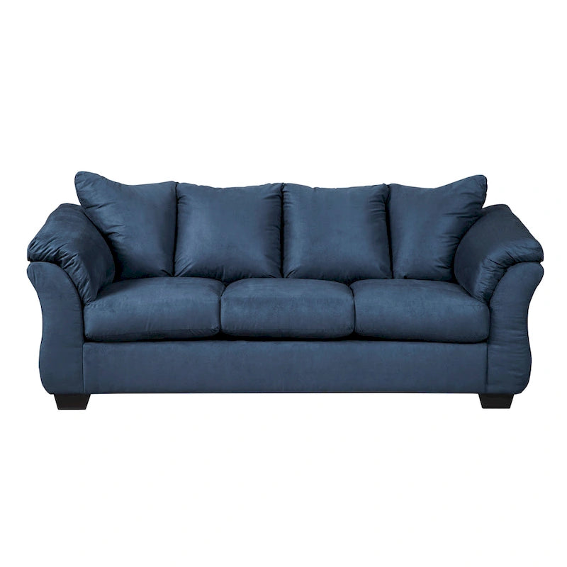 Canapé 3 places en microfibre bleu marine, dossier oreiller