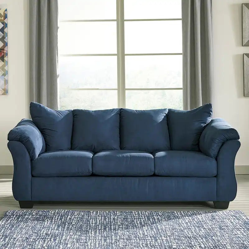 Canapé 3 places en microfibre bleu marine, dossier oreiller
