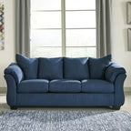 Canapé 3 places en microfibre bleu marine, dossier oreiller