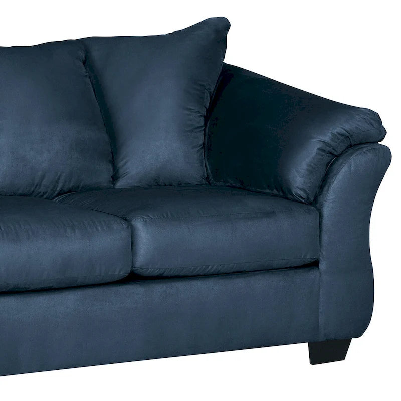 Canapé 3 places en microfibre bleu marine, dossier oreiller