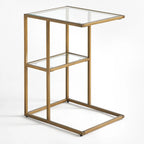 Table d'appoint en métal doré en forme de C avec étagères en verre trempé, 1 personne