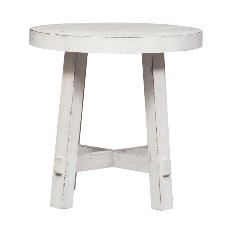 Table d'appoint ronde blanche vieillie avec pieds évasés – Dessus en bois/placage, 1 place