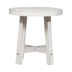Table d'appoint ronde blanche vieillie avec pieds évasés – Dessus en bois/placage, 1 place