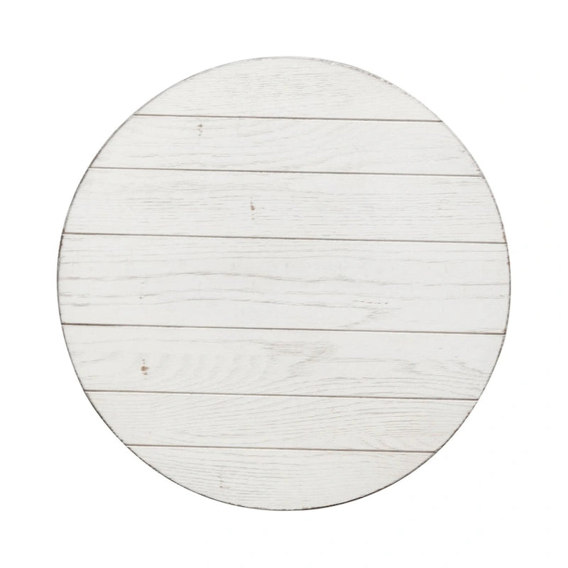 Table d'appoint ronde blanche vieillie avec pieds évasés – Dessus en bois/placage, 1 place