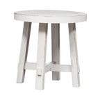 Table d'appoint ronde blanche vieillie avec pieds évasés – Dessus en bois/placage, 1 place