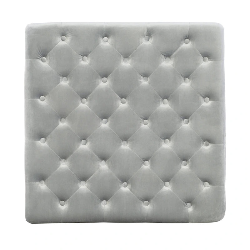 Ottoman carré capitonné en velours gris – Siège unique