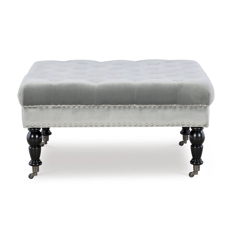 Ottoman carré capitonné en velours gris – Siège unique