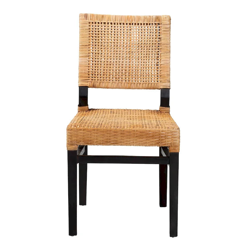 Chaise de salle à manger en rotin marron expresso et marron naturel, style bohème, 1 place
