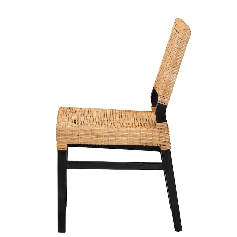 Chaise de salle à manger en rotin marron expresso et marron naturel, style bohème, 1 place