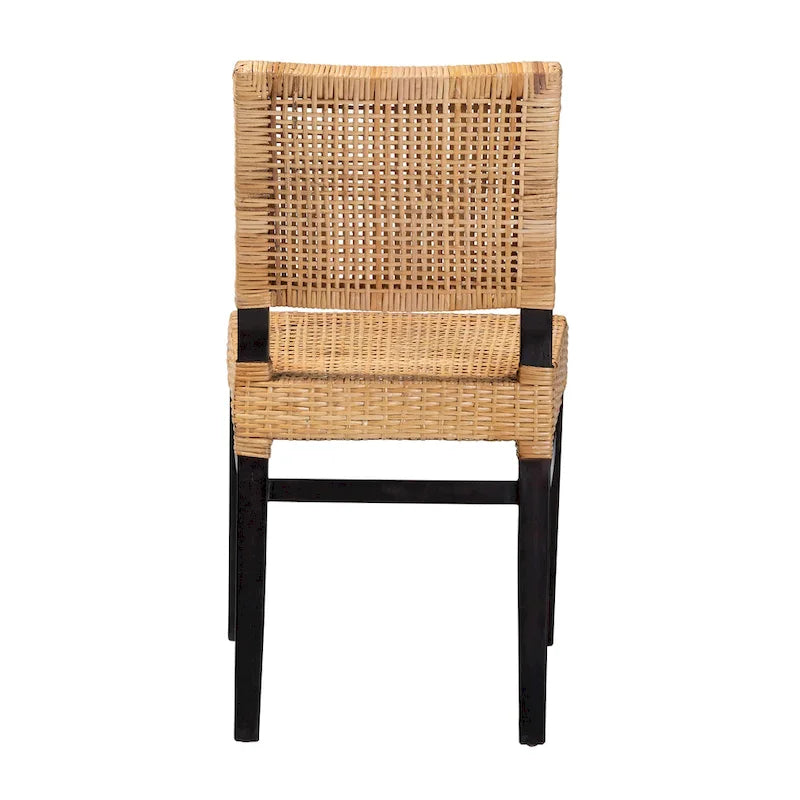 Chaise de salle à manger en rotin marron expresso et marron naturel, style bohème, 1 place