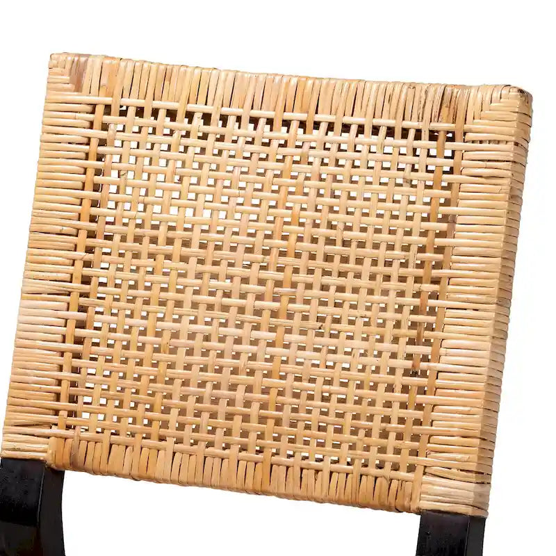 Chaise de salle à manger en rotin marron expresso et marron naturel, style bohème, 1 place