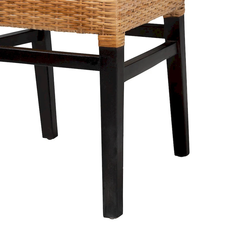 Chaise de salle à manger en rotin marron expresso et marron naturel, style bohème, 1 place