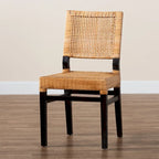 Chaise de salle à manger en rotin marron expresso et marron naturel, style bohème, 1 place