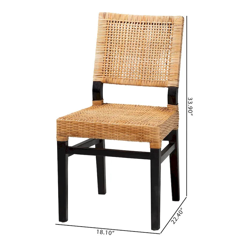 Chaise de salle à manger en rotin marron expresso et marron naturel, style bohème, 1 place