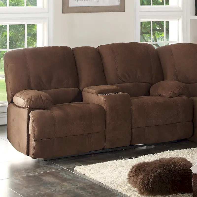 Causeuse inclinable double avec console – 2 places, marron/gris